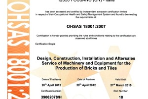  » Bongioanni Macchine S.p.A. erhielt die Zertifizierung nach OHSAS 18001:2007 